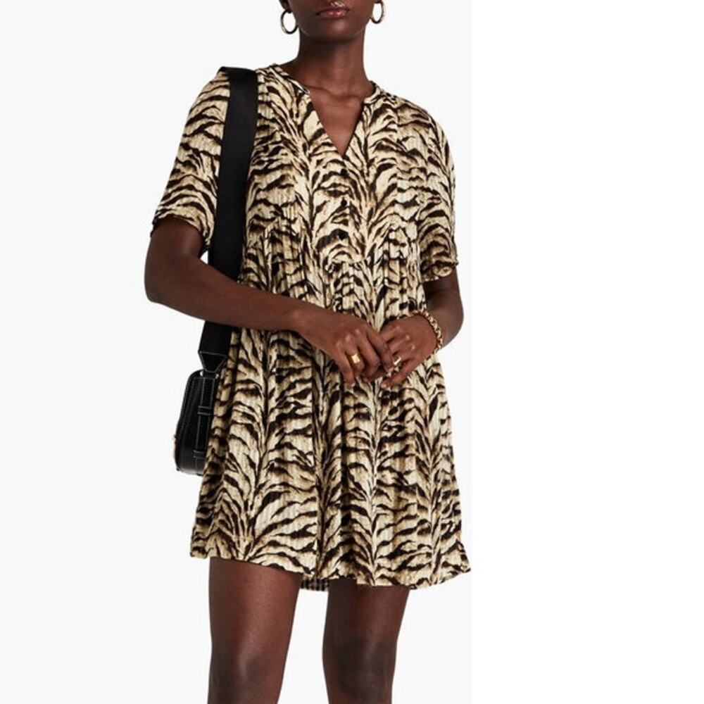 BA&SH Robe Iris gathered tiger-print jacquard mini dress